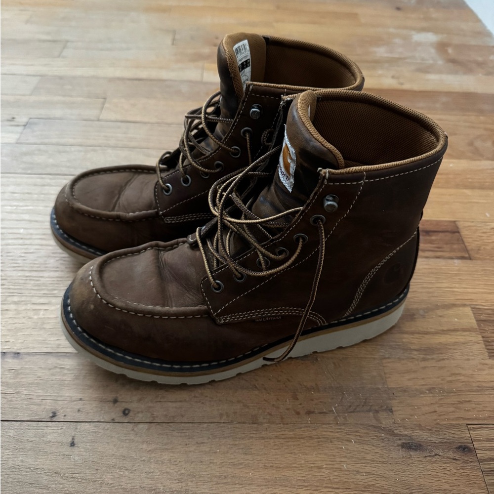 Carhartt Brown Leather Lace-Up Wedge Boots
